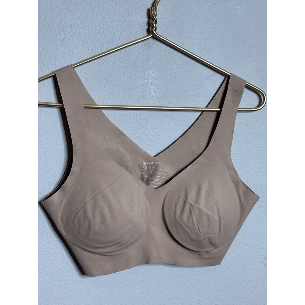 Honeylove Soft Form Bra Size L Nude Slimming Stretch Wireless V Neck T Shirt
